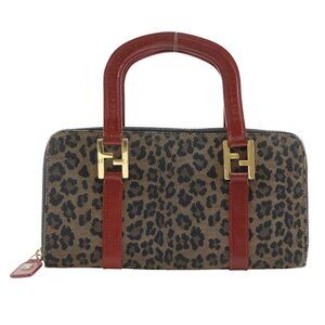 FENDI Wallet bag Handbag Leopard Leopard Pattern Brown / red Nylon canvas